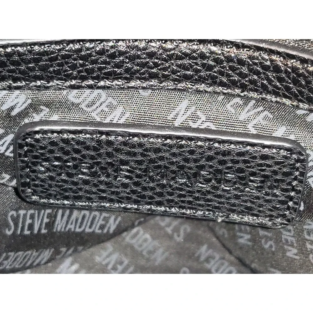 Steve Madden Womens Black Embossed Logo PVC Backpack Large Casual Daily Bag Work